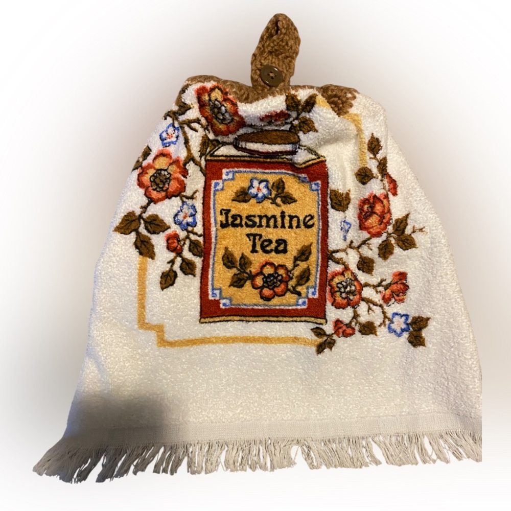 Vintage Cannon Jasmine Tea Embroidered Cottagecore Drawer Hand Towel